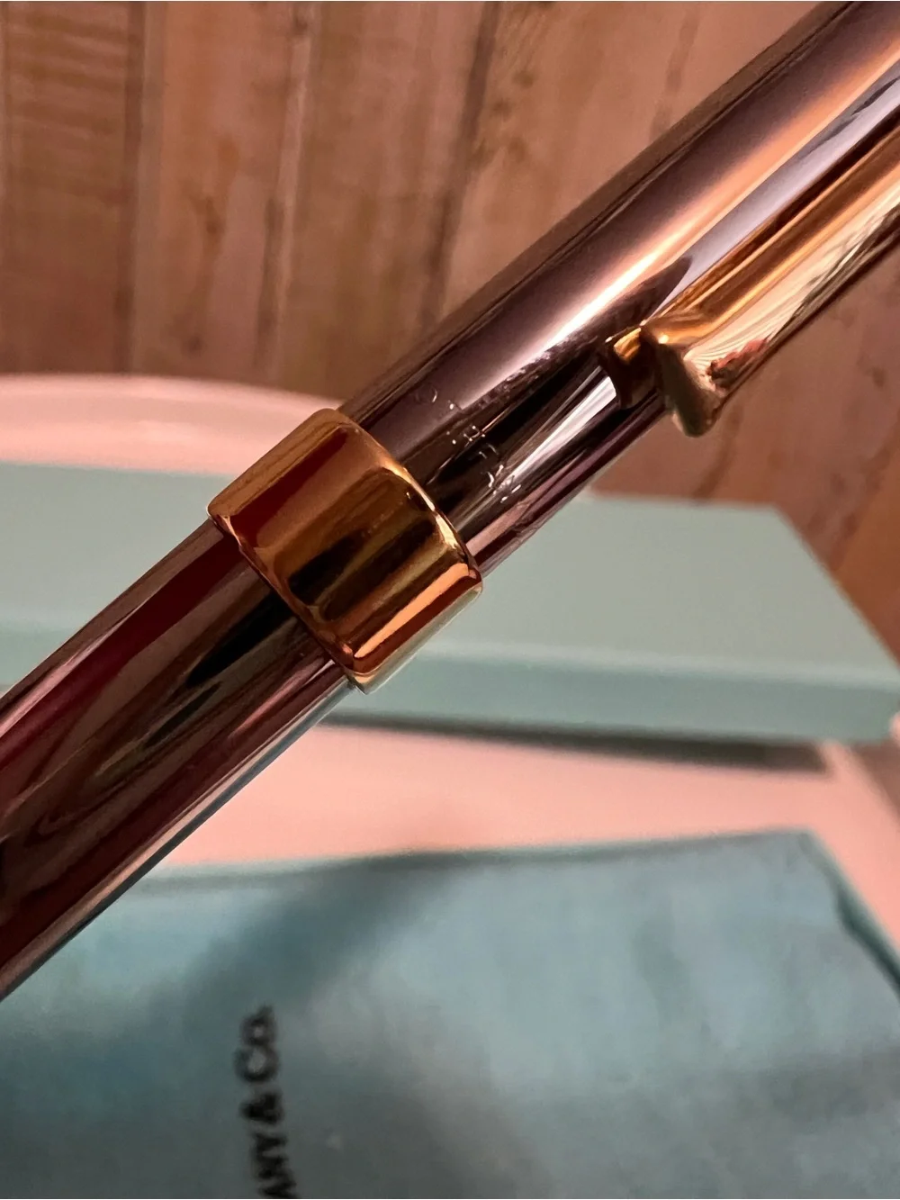 Tiffany & Co. T-Clip Ballpoint Pen, Sterling Silver & Gold Accent, Complete Set